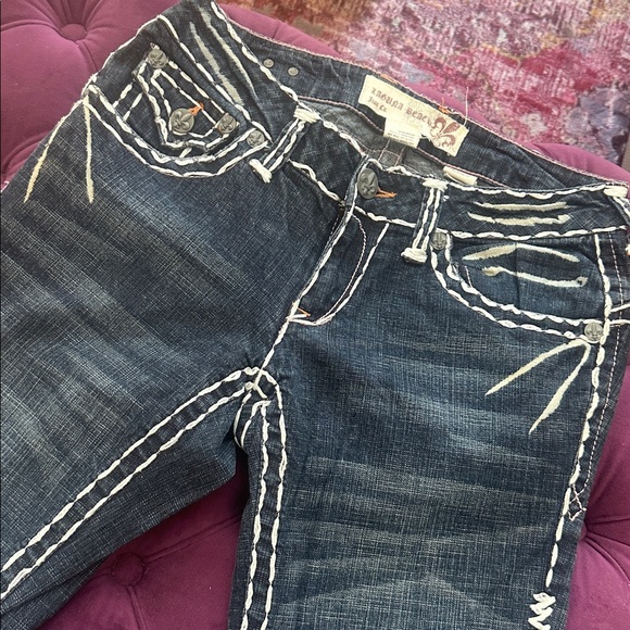 Laguna Beach Embroidered Dark Blue Boot Cut Jeans with Decorative Back Pockets - Picture 5 of 8